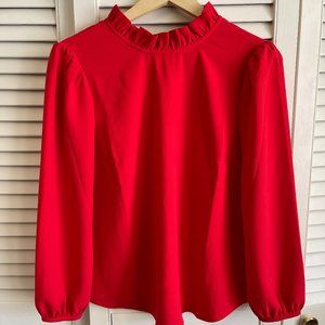 Long-sleeve ruffle-neck top in 365 crepe